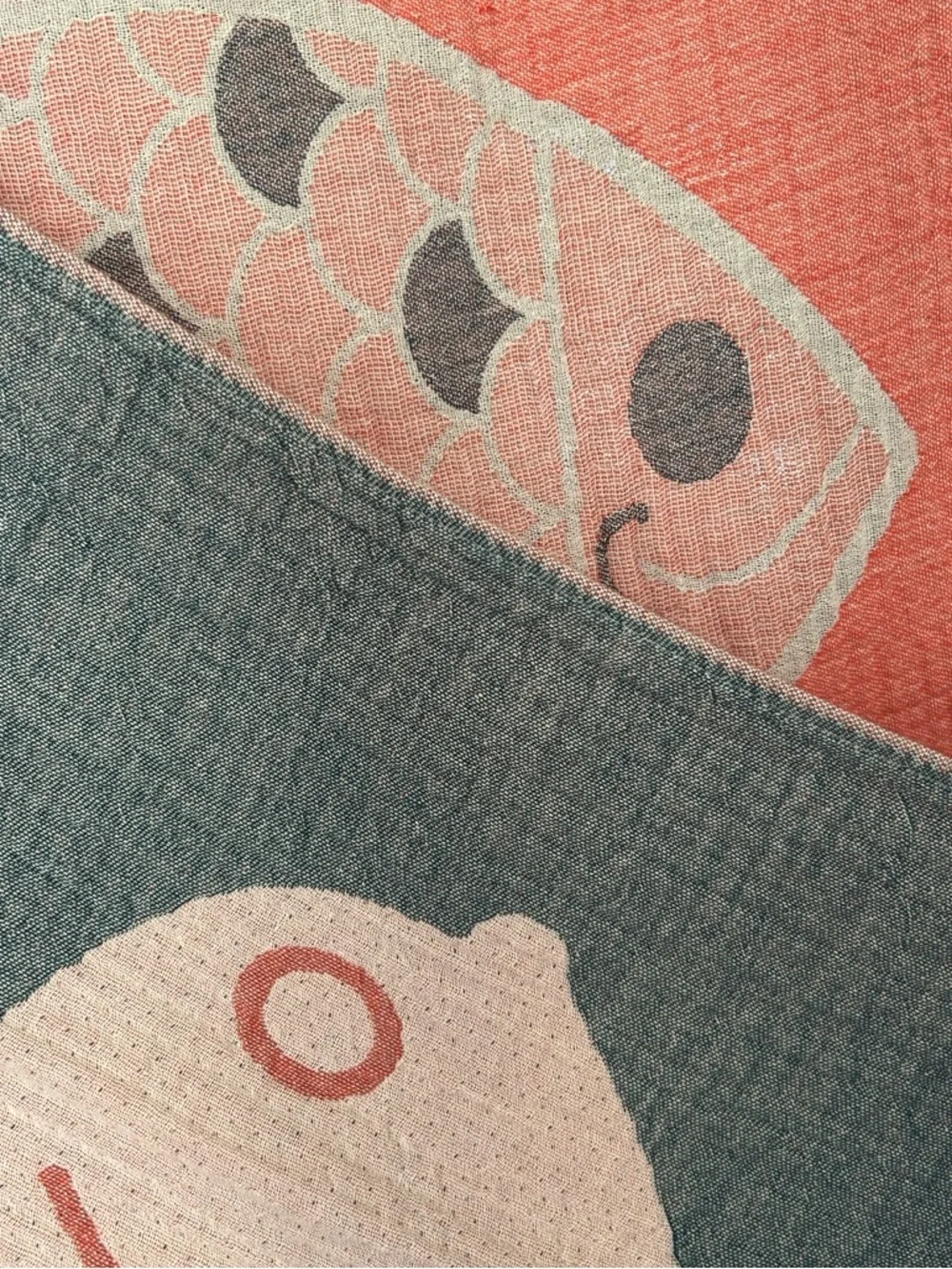 Modern Coastal Fish Woven Throw Towel Reversible Teal Coral FLiPSiDE NWT